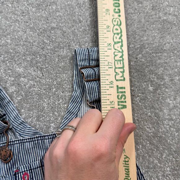 OshKosh BGosh Hickory Stripe Denim Bib Overalls Blue Pink Girls 24 Mos Railroad - Picture 10 of 13